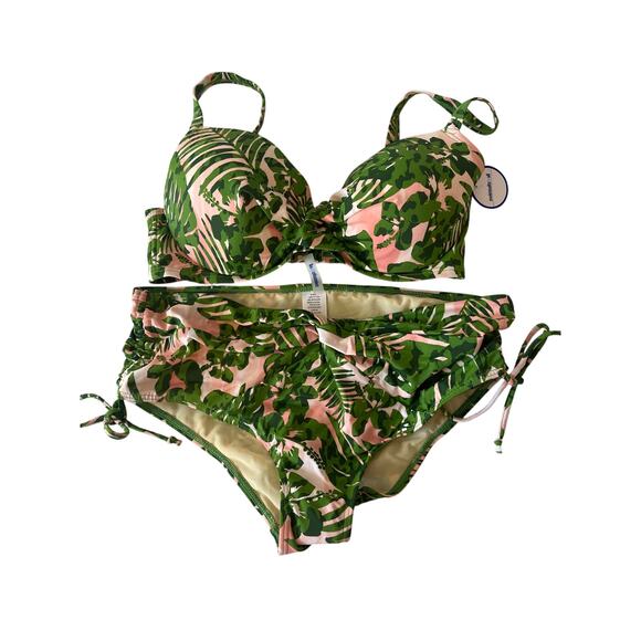 Swimsuits For All Pink Palm Leaf Bikini Set Underwire 2PC NWT Women's Size 12/14 - Picture 1 of 7